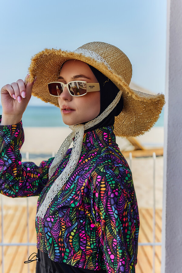 Beige Straw Hat with Tassel Trim Accessory - Thumbnail