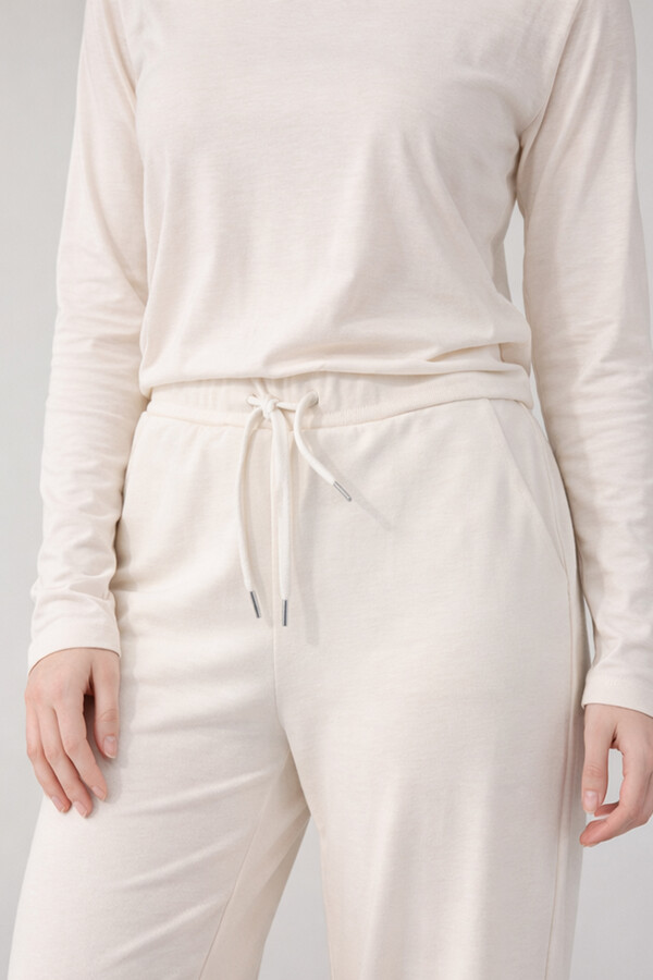 Beli Lastikli Pantolon Görünümlü Bol Paça Kadın Eşofman Altı 8015 Bej - Thumbnail