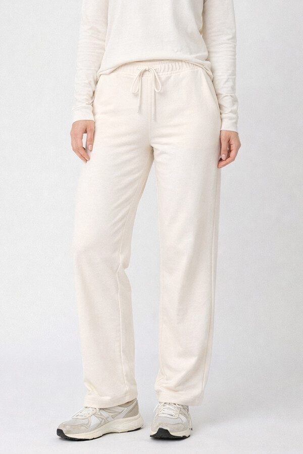 Beli Lastikli Pantolon Görünümlü Bol Paça Kadın Eşofman Altı 8015 Bej - Thumbnail