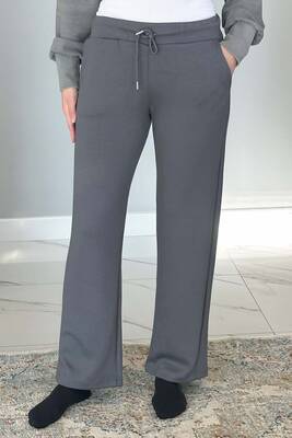 Remsa - Beli Lastikli Pantolon Görünümlü Bol Paça Kadın Eşofman Altı 8015 Füme