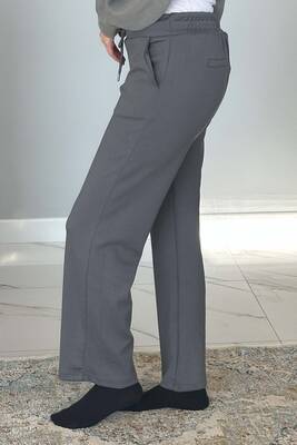 Remsa - Beli Lastikli Pantolon Görünümlü Bol Paça Kadın Eşofman Altı 8015 Füme (1)