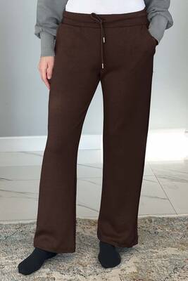 Remsa - Beli Lastikli Pantolon Görünümlü Bol Paça Kadın Eşofman Altı 8015 Kahverengi