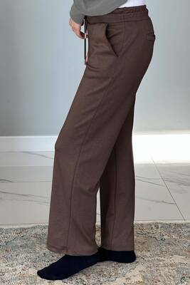 Remsa - Beli Lastikli Pantolon Görünümlü Bol Paça Kadın Eşofman Altı 8015 Kahverengi (1)