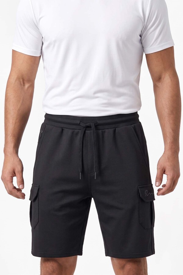 Black Cargo Pocket Knit Shorts - Thumbnail