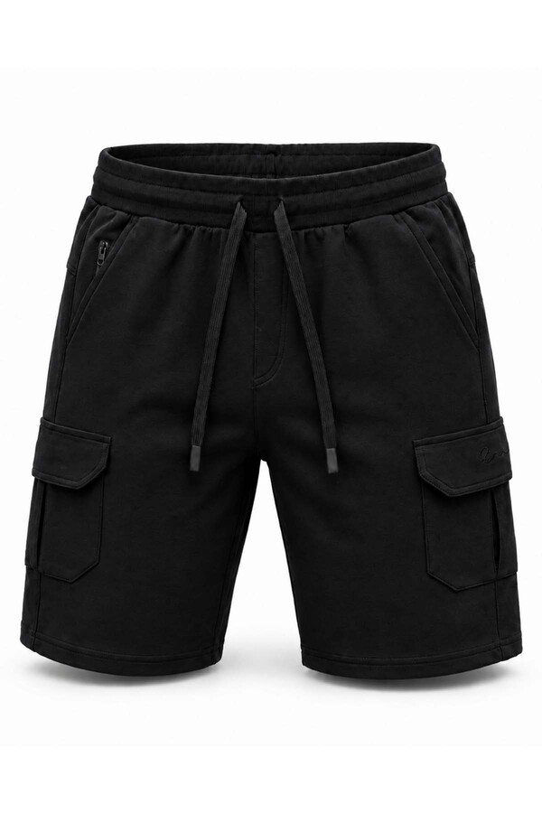 Black Cargo Pocket Knit Shorts - Thumbnail