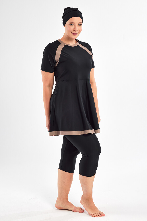 Black Full-Cover Modest Swimsuit Set with UV Protection 1806 - Thumbnail