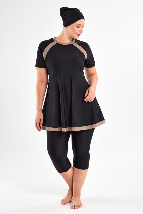 Black Full-Cover Modest Swimsuit Set with UV Protection 1806 - Thumbnail