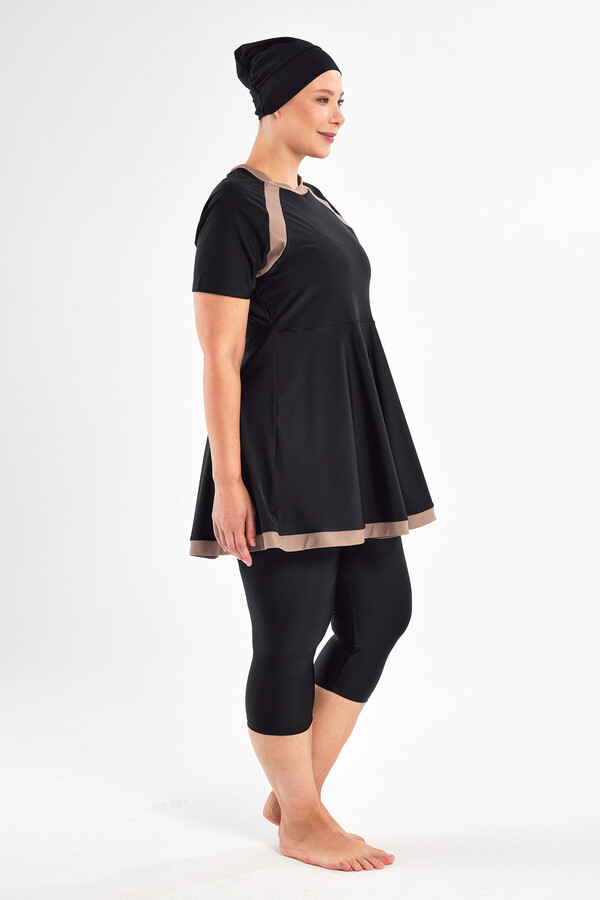Black Full-Cover Modest Swimsuit Set with UV Protection 1806 - Thumbnail