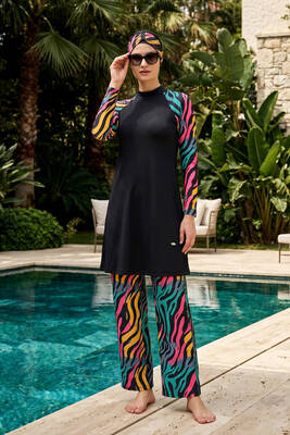 Haliç Mayo - Black Full-Cover Swimsuit Set with Tunic Top