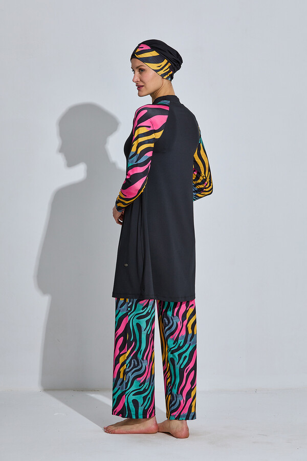 Black Full-Cover Swimsuit Set with Tunic Top - Thumbnail