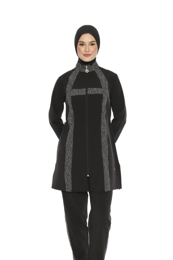 Black Full-Cover Swimwear 4-Piece Set - Thumbnail