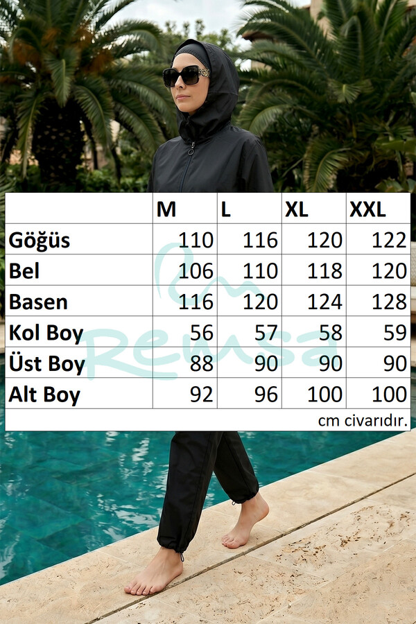 Black Full-Cover Swimwear Three-Piece Set - Thumbnail
