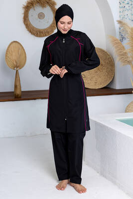 Rozamay - Black Full-Cover Swimwear Tunic and Trousers Set (1)