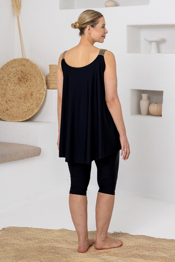 Black Half-Covered Lycra Swimsuit Set with Bustier Detail 1813 - Thumbnail