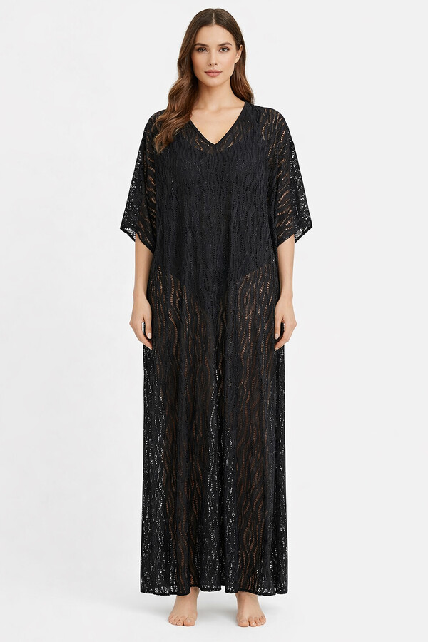 Black Kaftan Pareo Cover-Up - Thumbnail