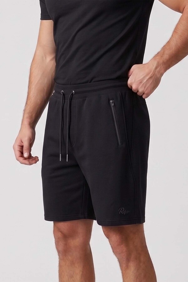 Black Knit Casual Shorts with Cargo Pockets - Thumbnail