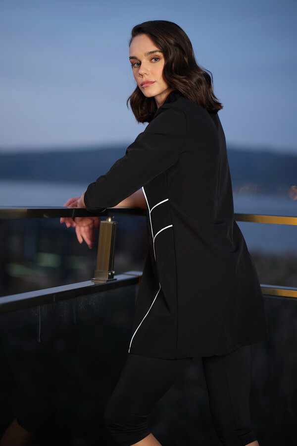 Black Long Sleeve Tights Sport Lycra Half-Covered Swimsuit Set 3421 - Thumbnail