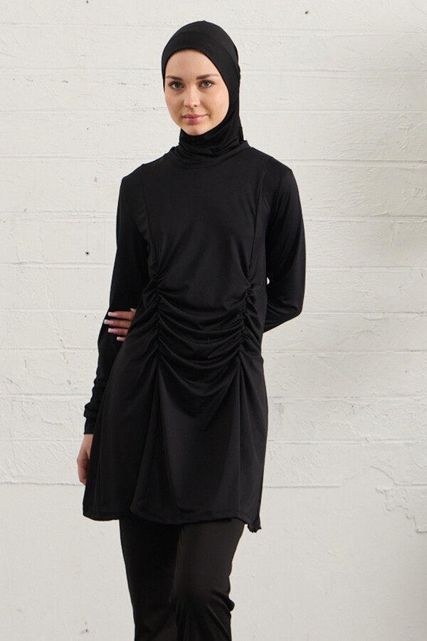 Black Lycra Full Cover Modest Swimsuit Set 1429-01 - Thumbnail