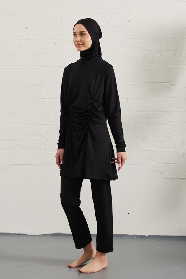 Black Lycra Full Cover Modest Swimsuit Set 1429-01 - Thumbnail