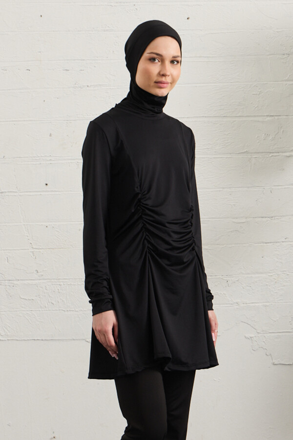 Black Lycra Full Cover Modest Swimsuit Set 1429-01 - Thumbnail