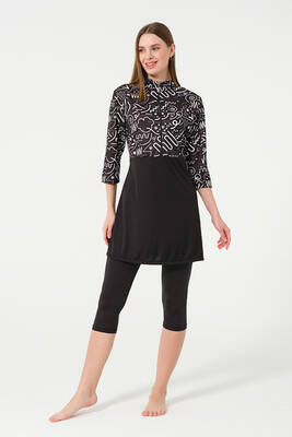 Haliç Mayo - Black Lycra Half-Covered Swimsuit Set with Tights and Long Sleeves 2311 (1)