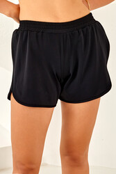 Lapieno - Black Ruched Ripped Swim Short for Women 4412