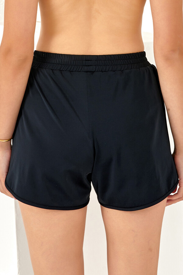 Black Ruched Ripped Swim Short for Women 4412 - Thumbnail