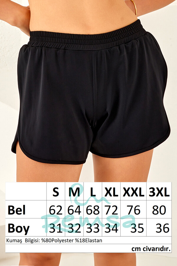 Black Ruched Ripped Swim Short for Women 4412 - Thumbnail