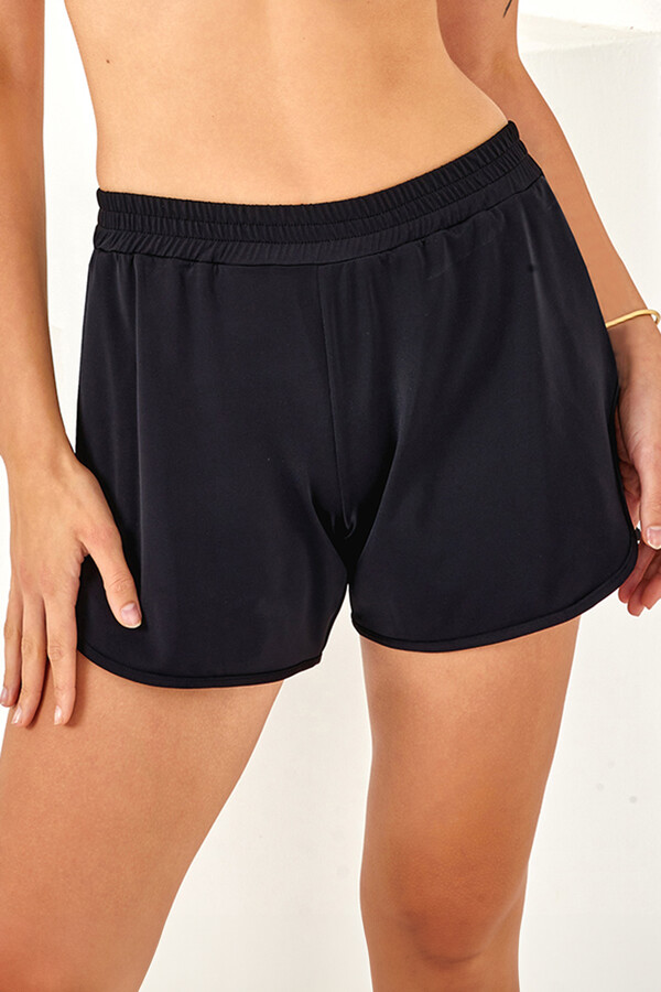 Black Ruched Ripped Swim Short for Women 4412 - Thumbnail