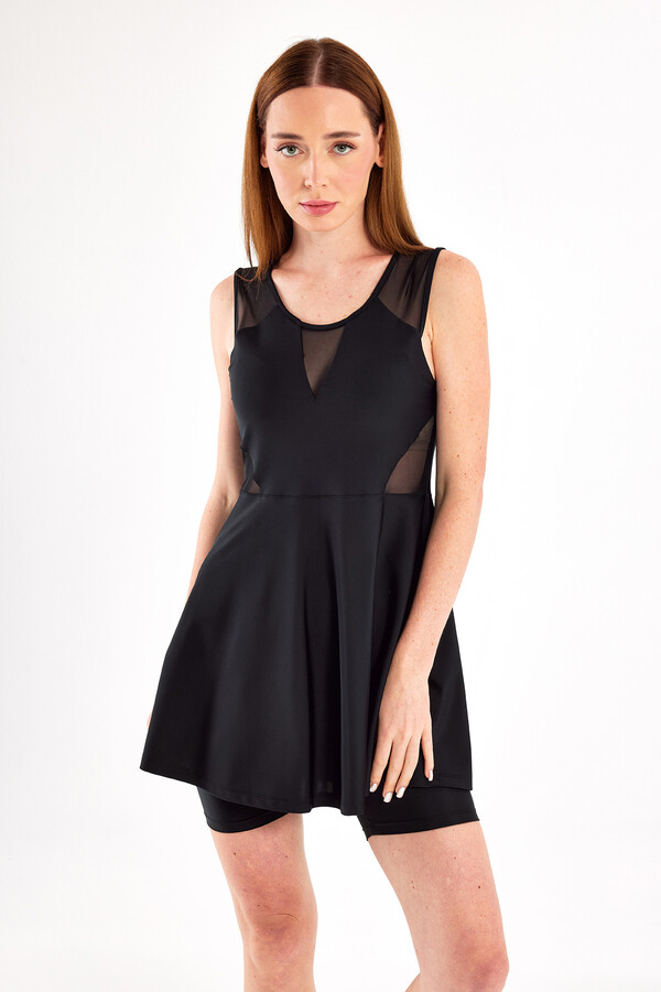 Black Semi-Covered Swimsuit with Shorts - Thumbnail