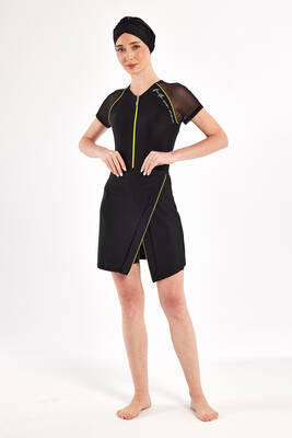 Adasea - Black Short Sleeve 3-in-1 Lycra Half-Covered Swimsuit Set 1611 (1)