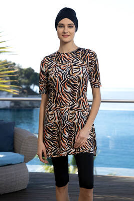 Remsa - Black Short Sleeve Half-Covered Swimsuit Set 24814