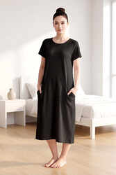 Remsa - Black Short Sleeve Pocket Detail Viscose Dress Pajama 25234-2