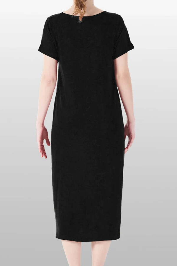 Black Short Sleeve Pocket Detail Viscose Dress Pajama 25234-2 - Thumbnail