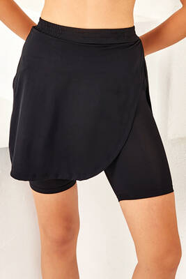 Lapieno - Black Skirted Swim Short Modest Swimsuit 4414