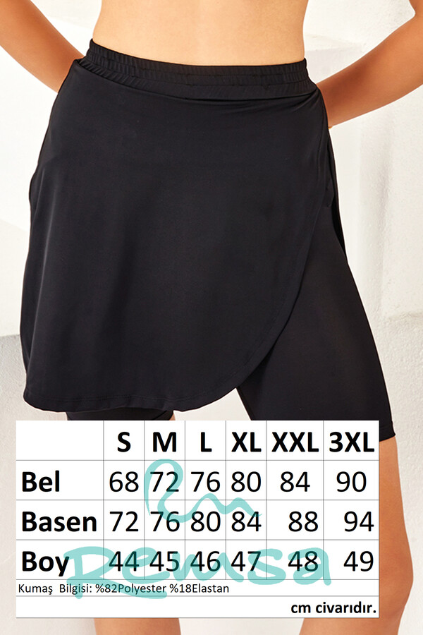 Black Skirted Swim Short Modest Swimsuit 4414 - Thumbnail