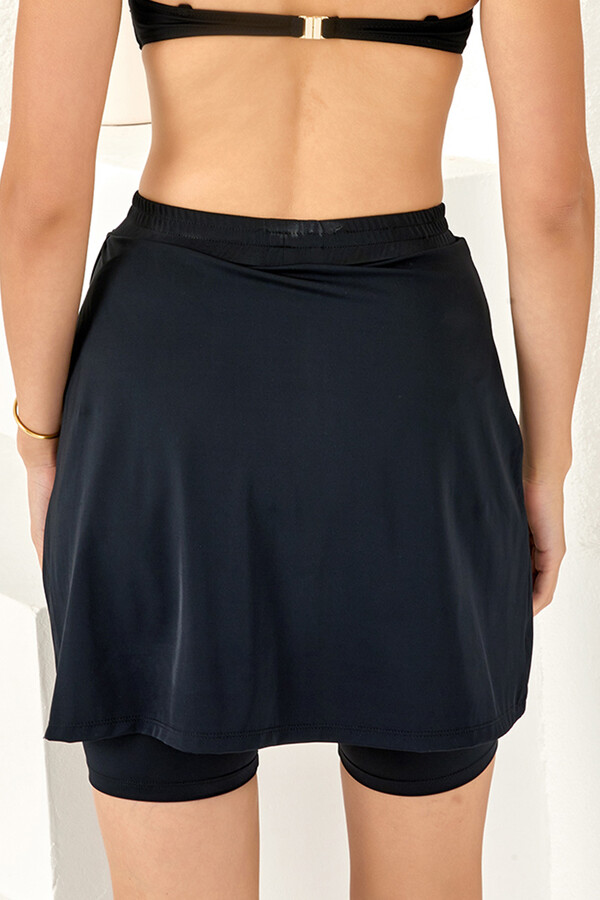 Black Skirted Swim Short Modest Swimsuit 4414 - Thumbnail