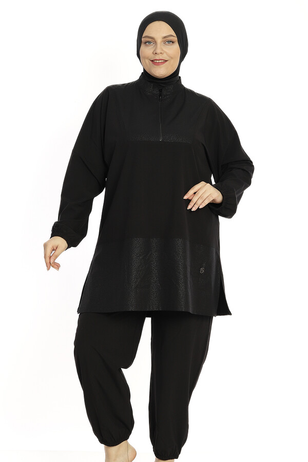 Black Sport Lycra Full Cover Modest Swimsuit Set 6292 - Thumbnail