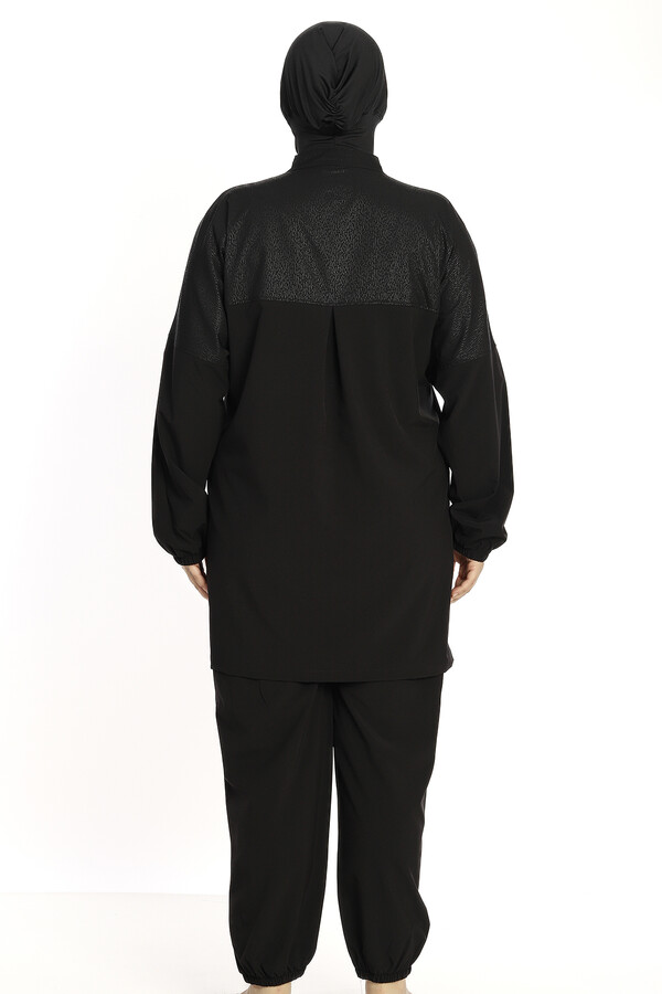 Black Sport Lycra Full Cover Modest Swimsuit Set 6292 - Thumbnail