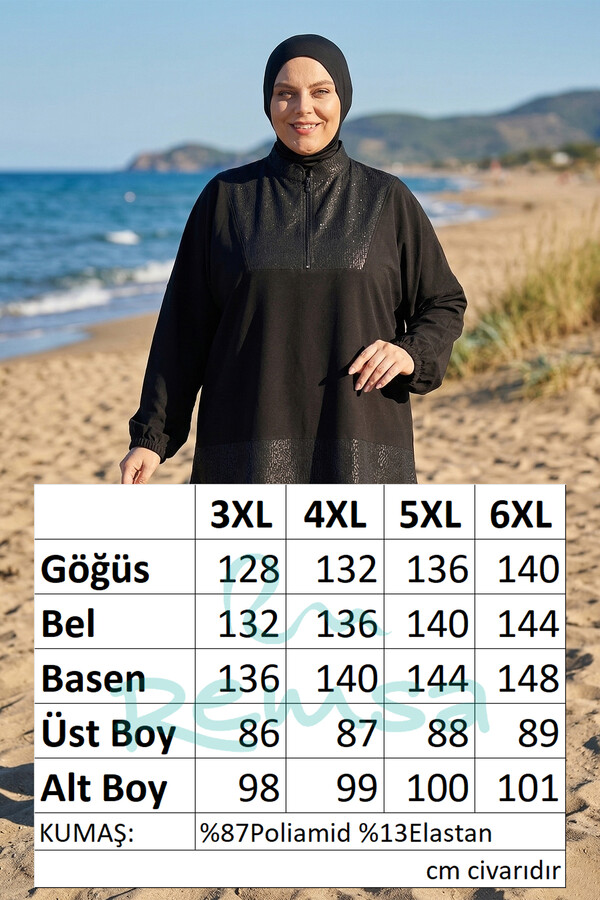 Black Sport Lycra Full Cover Modest Swimsuit Set 6292 - Thumbnail