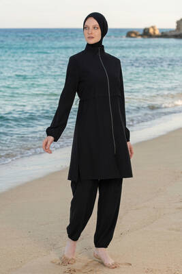 Haliç Mayo - Black Sport Lycra Full Cover Modest Swimsuit Set 6056