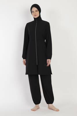 Haliç Mayo - Black Sport Lycra Full Cover Modest Swimsuit Set 6056 (1)