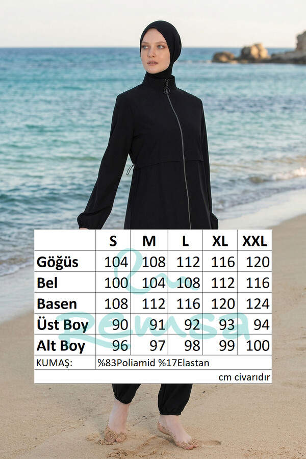 Black Sport Lycra Full Cover Modest Swimsuit Set 6056 - Thumbnail