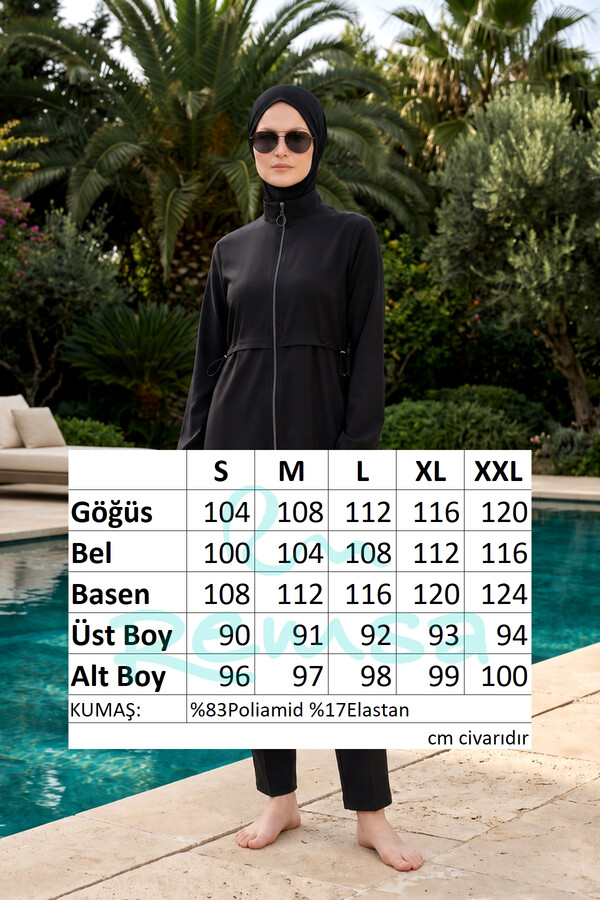 Black Sport Lycra Full Cover Modest Swimsuit Set 6056 - Thumbnail