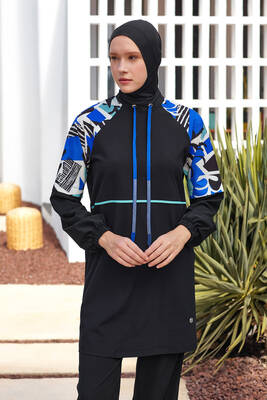 Adasea - Black Sport Lycra Full Coverage Modest Swimsuit Set 1225