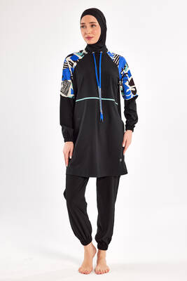 Adasea - Black Sport Lycra Full Coverage Modest Swimsuit Set 1225 (1)