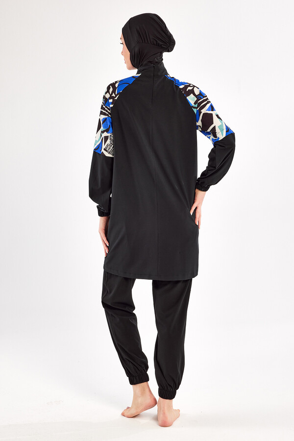 Black Sport Lycra Full Coverage Modest Swimsuit Set 1225 - Thumbnail