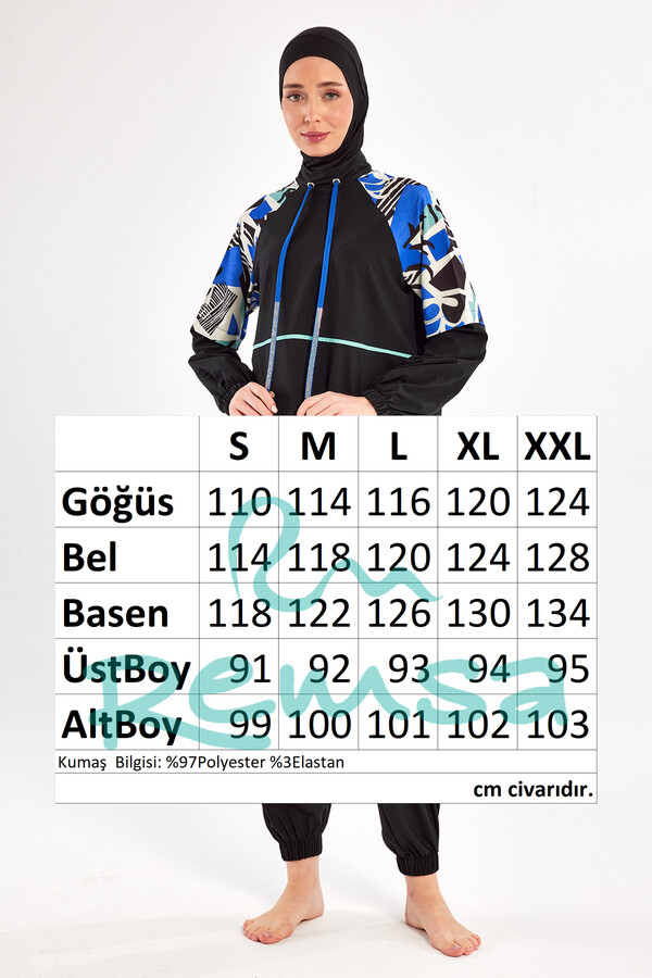 Black Sport Lycra Full Coverage Modest Swimsuit Set 1225 - Thumbnail