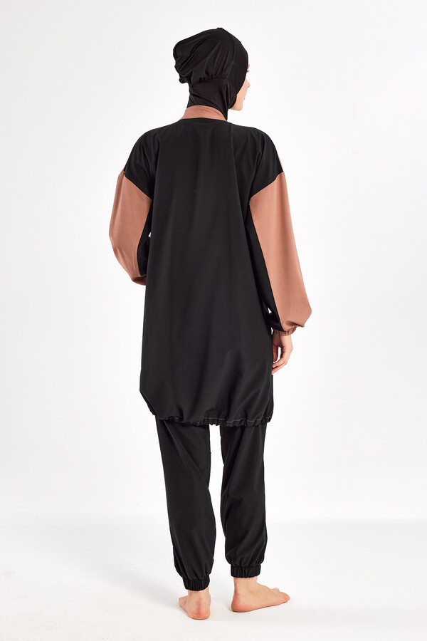 Black Sport Lycra Full Coverage Modest Swimsuit Set 1211 - Thumbnail