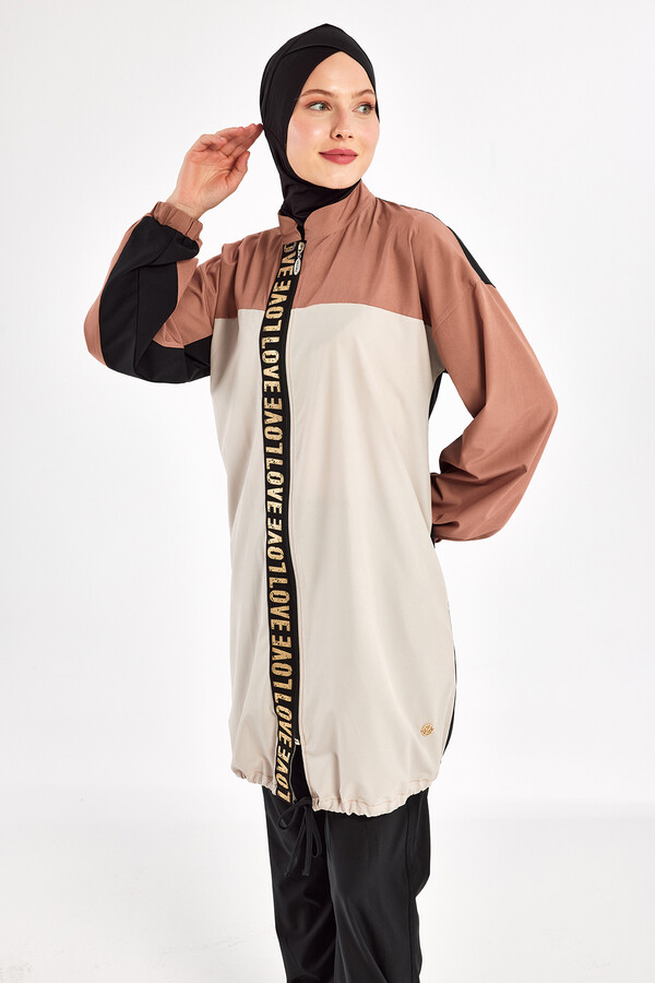 Black Sport Lycra Full Coverage Modest Swimsuit Set 1211 - Thumbnail